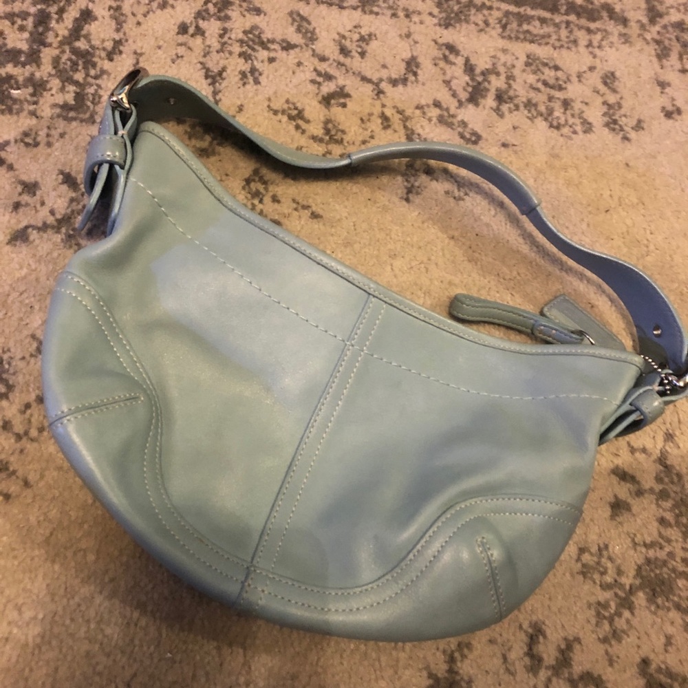 Coach Small Pebble Leather Baby Blue Hobo Bag!